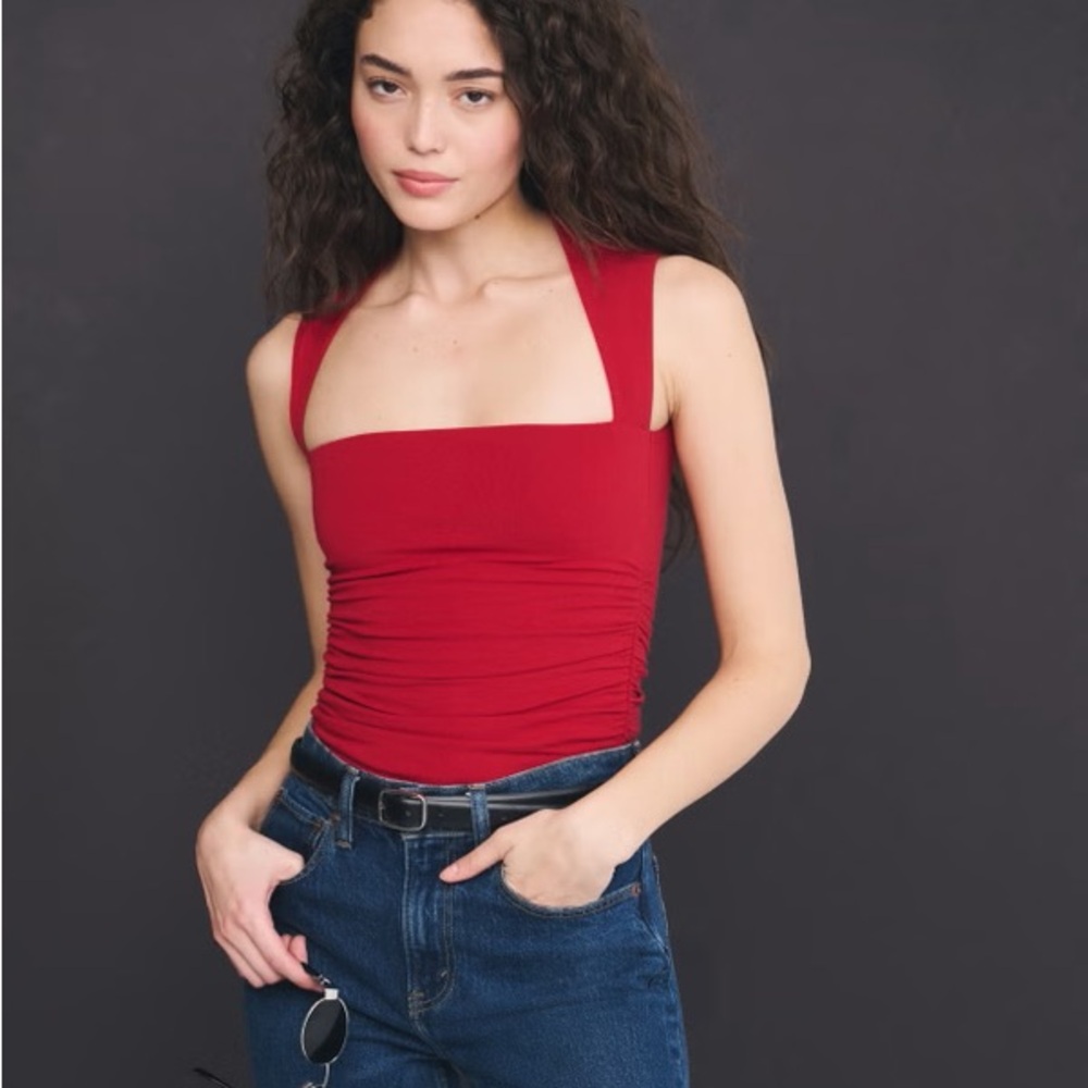 Abercrombie Ava Top Red Square-Neck Ruched Tank Top - Women's
